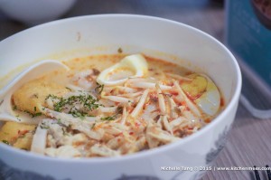 Katong: A Singaporean laksa with chicken, fresh fish, prawn balls, fried tofu, and hard boiled egg