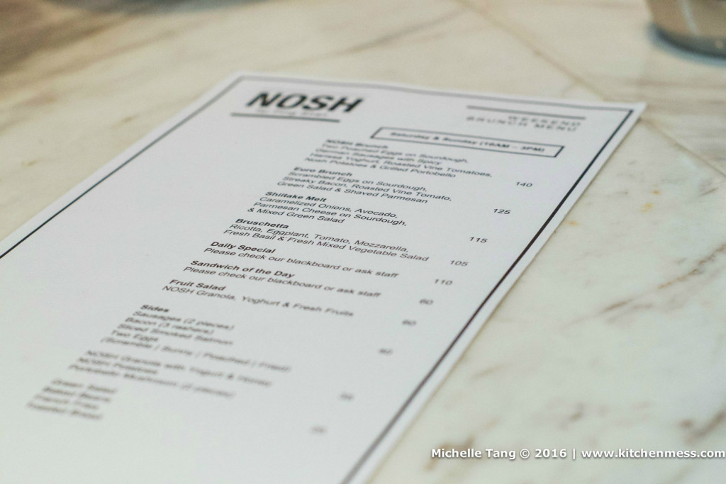 Nosh's brunch menu